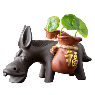 宇轩紫砂茶宠毛驴带福摆件茶玩茶艺手工可养招财花器办公家居摆件
