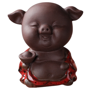 宇轩紫砂茶宠创意指尖小五福猪花盆摆件手工可养茶艺茶玩鱼缸造景