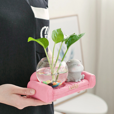 宇轩创意花器沙发猫摆件水养植物绿萝水培花瓶卡通插花瓶桌面装饰