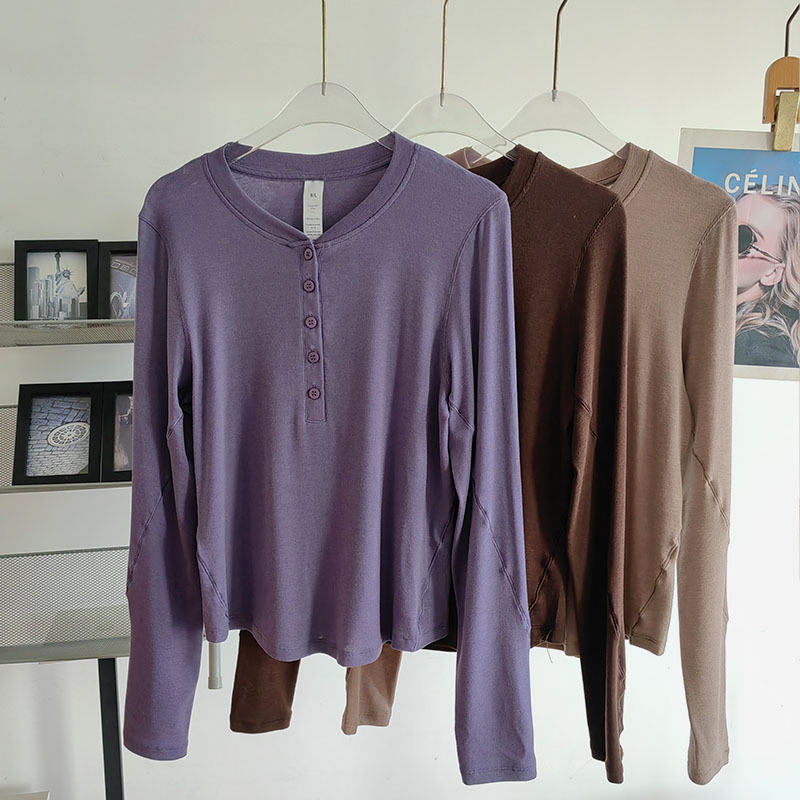 纽扣天丝莱赛尔莱瑜伽服羊毛上衣