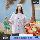 SuaMoment抓痕可爱猫咪刺绣短袖 简约休闲情侣T恤上衣 衬衫 男女夏季
