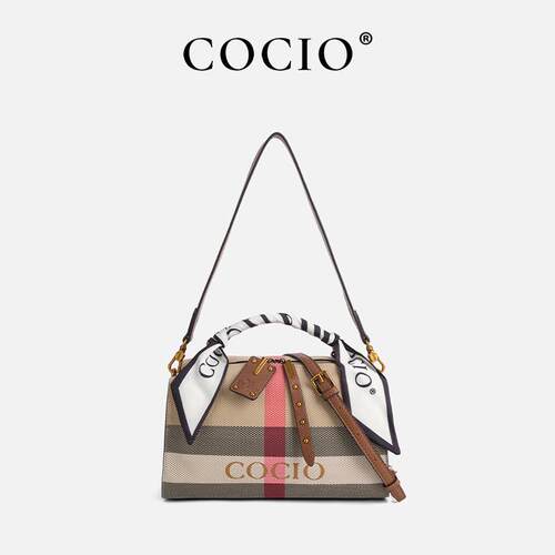 工厂COCIO格纹女包英伦复古轻奢波士顿手提斜挎包跨境单肩包