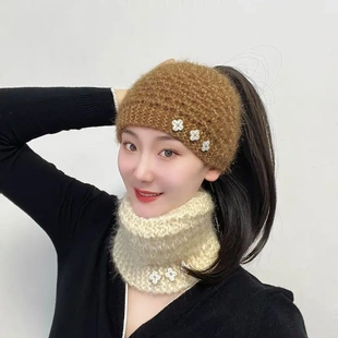 秋冬女士毛线帽头巾发带遮白发保暖护耳洋气百搭材质柔软亲和皮肤
