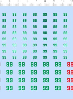 76868整版水贴 数字编号 99 绿色 号码手办模型定制打印2312