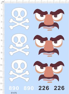81476整版胶骷髅大胡子娃娃眼睛水贴纸模型水转印定做订做定制A6