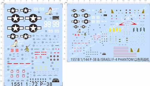 1551 1/72 1/144美国P-38闪电以色列飞机israeli f-4 phantom水贴