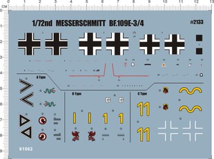 61062-5705 整版胶1:72 BF-109E 3 4 messerschmitt 飞机水贴现货