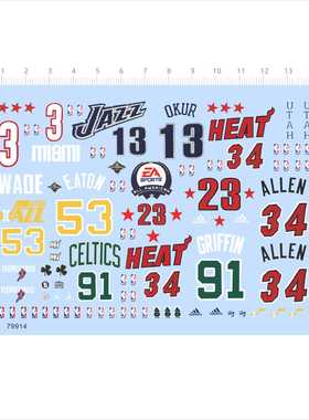 79914比例模型水贴UTAH ALLEN 34 CELTICS 91蓝球jazz heat 2404