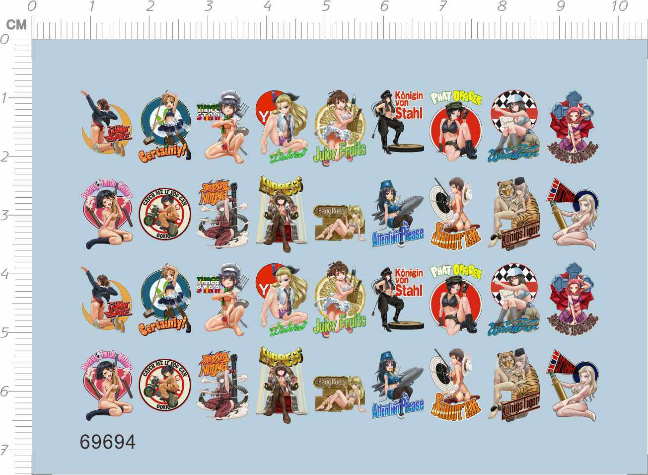 69694整版胶1/72少女与战车动漫主角人物标签水贴纸定做订做定制