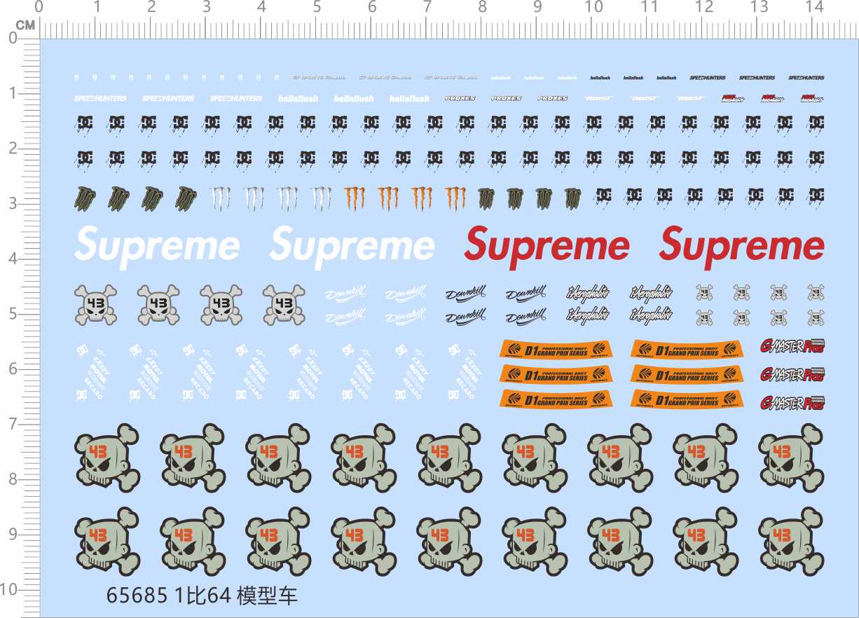 65685骷髅头1/64布加迪SUPERM柯尼塞格湾岸DC比例模型剪纸水贴纸