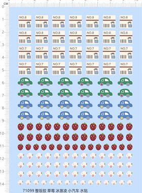 71099整版胶 草莓 冰激凌 小汽车 模型水贴