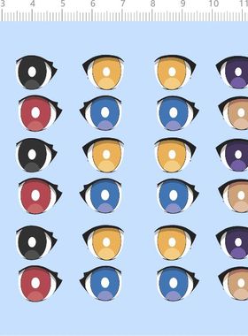 76286整版水贴卡通动漫眼睛蓝红黄紫色手办模型定制打印2312