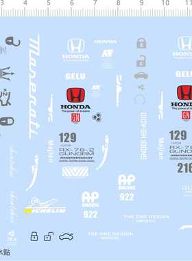 75234 车钥匙水贴 整版 高达 思域 飞度 雅阁 适用于定做打印八月