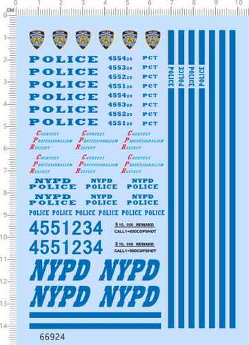 66924整版胶1/24 nypd police雪佛兰impala纽约模型车剪纸水贴纸