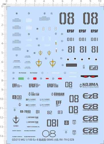 GD215 整版胶MG 1/100 Ez-8陆战型08MS小队RX-79 G EZ8敢达水贴纸