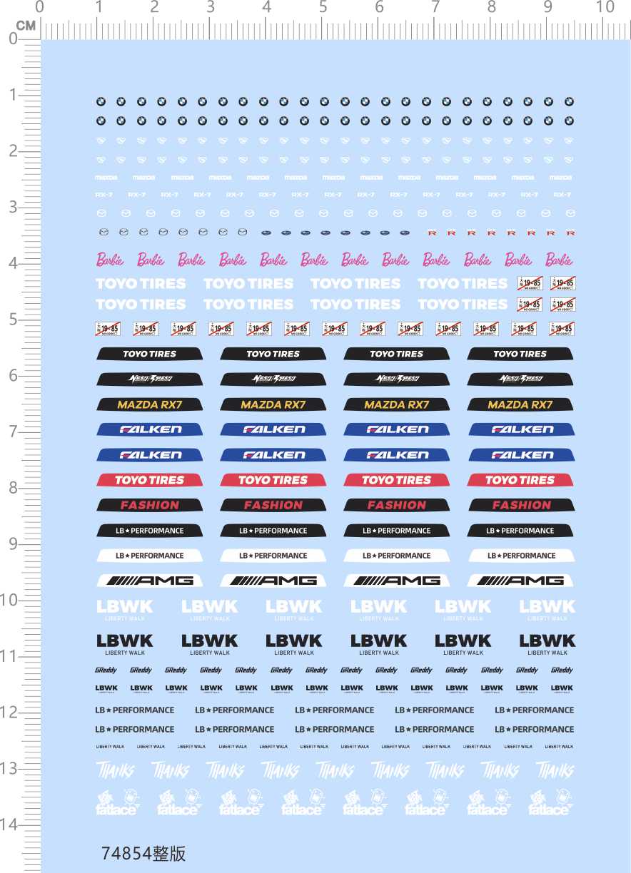74854挡风玻璃lb模型车amg lbwk m3m4 gtr整版水贴TOYO TIRES七月 3C数码配件 手机贴纸 原图主图