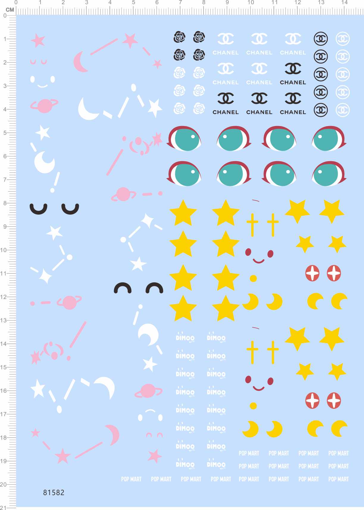 81582整版英文签名铭牌无比例DIMOO娃娃popmart盲盒眼睛水贴现货