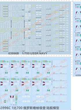63996 1/700 ussr navy俄罗斯蟾蜍级登陆舰苏联战舰军舰船模水贴
