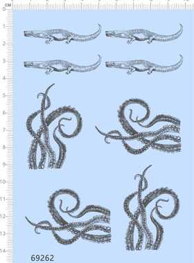 69262整版胶鳄鱼章鱼标签水贴纸水转印纹身贴定做订做定制