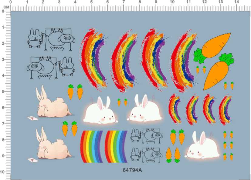 64794A 1/24 蛋机白兔彩虹烤猪萝卜贴 water decal custom made