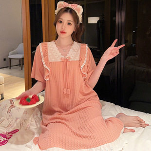胖mm睡衣女夏季 睡裙220斤家居服可外穿 甜美公主短袖 少女加肥大码