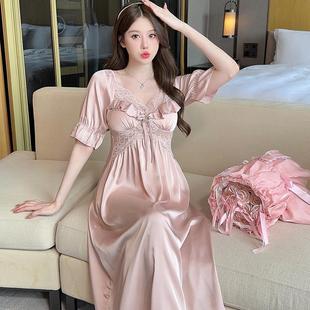 加大码 性感睡裙家居服 胖MM高级感V领蕾丝带胸垫睡裙冰丝女夏季