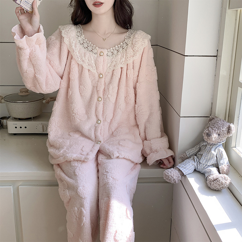 珊瑚绒睡衣女款秋冬季甜美公主风