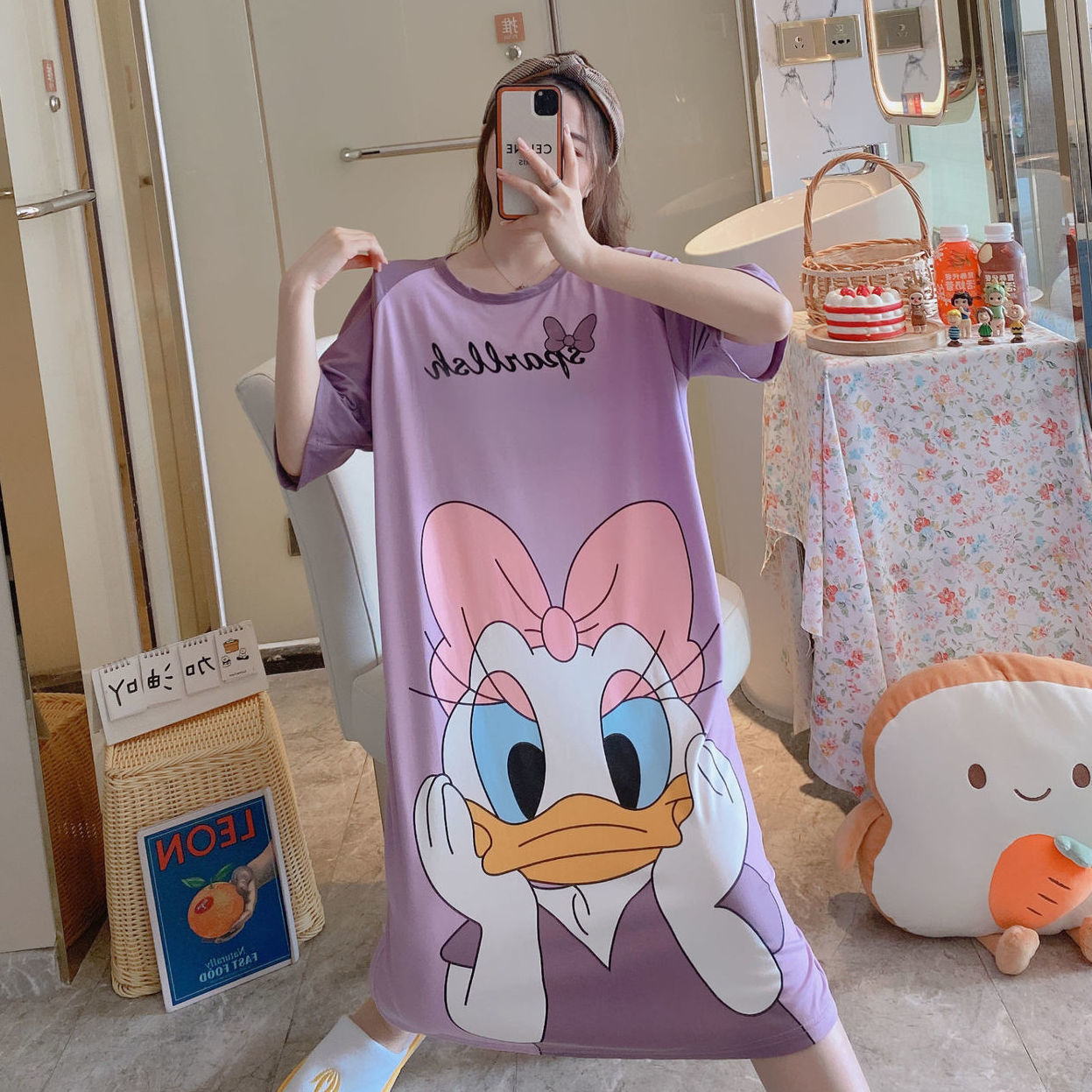 睡裙中长款睡衣女夏季大码胖mm200斤孕妇网红ins超仙学生家居服
