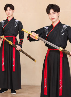 汉服男风古风武侠剑客男士大码公子古装黑色霸气女学生班服春