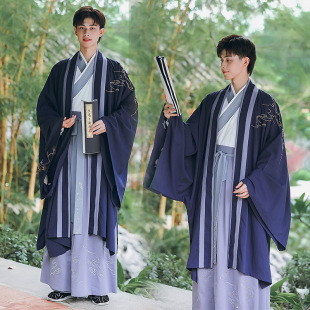 原创宋制男汉服绣花对襟披风交领长袖 襦裙三件套演出服 上襦一片式
