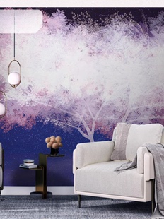 梦幻唯美墙纸电视墙背景墙壁布星空蓝紫色树壁纸壁画欧式 定制墙布