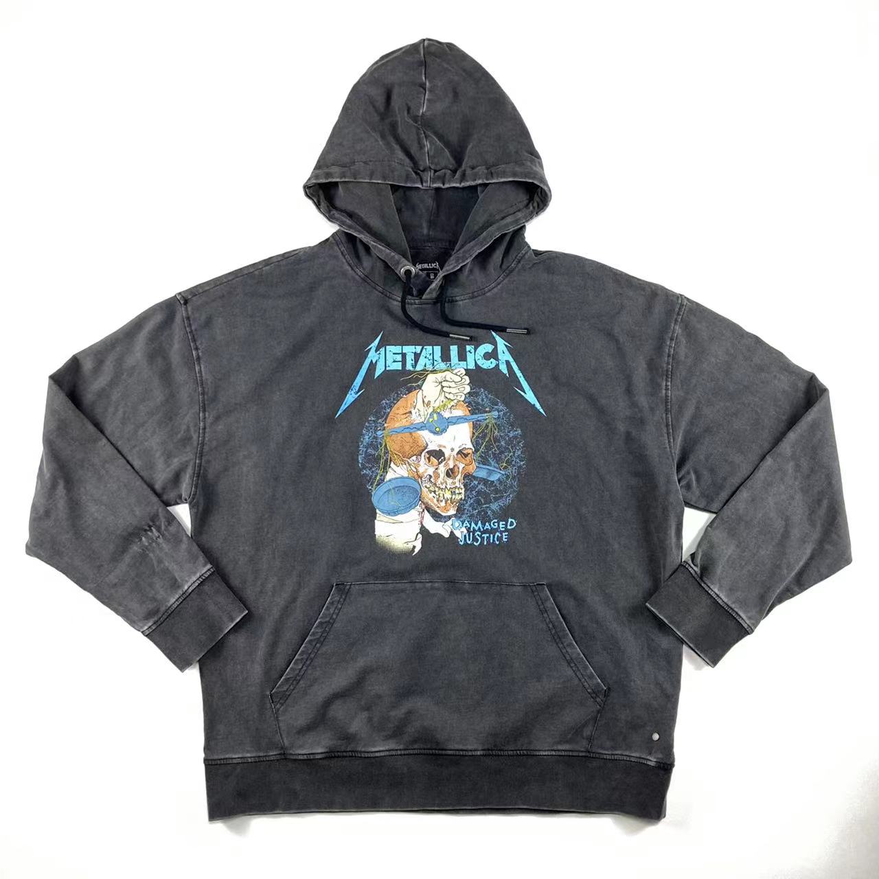 原单 摇滚 金属 metallica 乐队 水洗 宽松 落肩 毛圈 连帽 卫衣