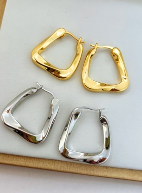 celi秋冬冷淡风金属金色耳环不规则三角形夸张耳饰高级感防过敏女