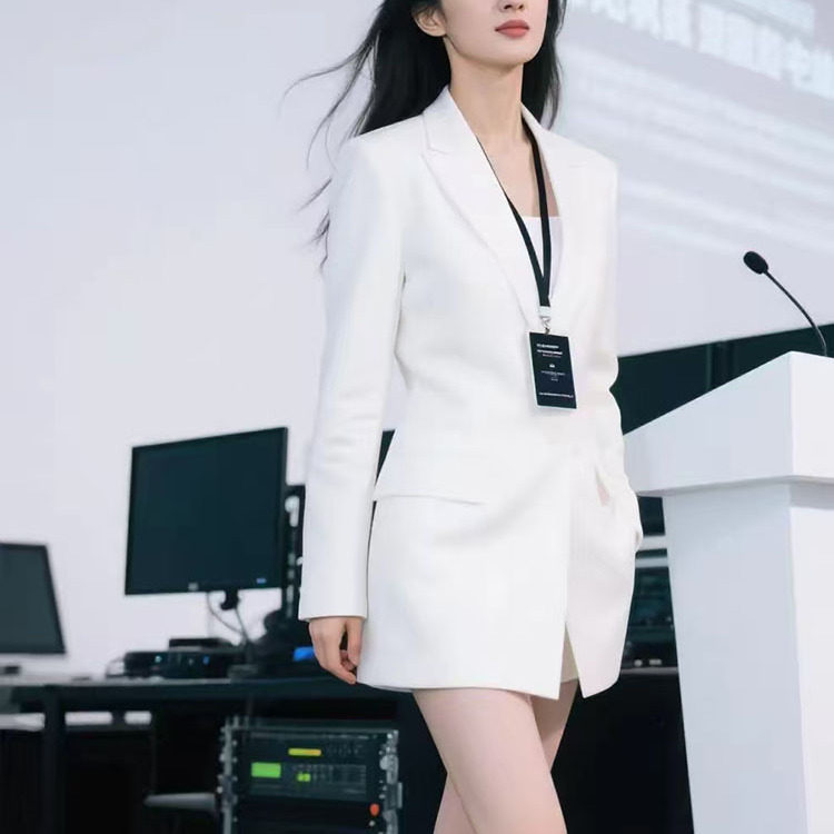 赵丽颖同款白色西装外套女名媛轻奢主持人修身端庄春夏季中长上衣