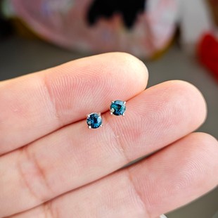 925纯银镀白金镶嵌天然山东蓝宝石耳钉 4简约昌乐火彩蓝宝石