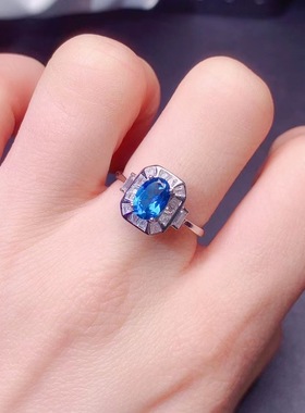 天然伦敦蓝托帕石情侣戒指