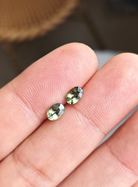 天然山东蓝宝石裸石AAAA满绿火彩昌乐蓝宝石戒面一对耳钉02281