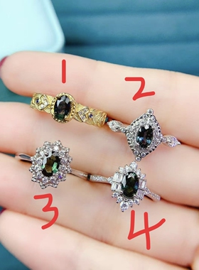 925纯银镀金天然山东昌乐蓝宝石戒指活口款AAA级4*6节日礼物