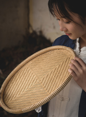 手工竹簸箕平底竹编收纳筐筲箕竹筛竹篮水果篮家用摄影表演道具