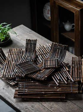 竹排茶垫茶席流水摆件竹编隔热垫干泡台摆盘餐桌茶盘茶杯垫壶承