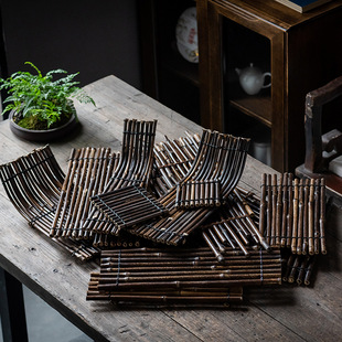 竹排茶垫茶席流水摆件竹编隔热垫干泡台摆盘餐桌茶盘茶杯垫壶承