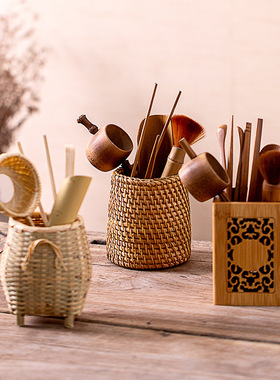 茶道六君子套装茶具配件 竹制茶则茶夹养壶笔收纳筒 家用茶艺用品