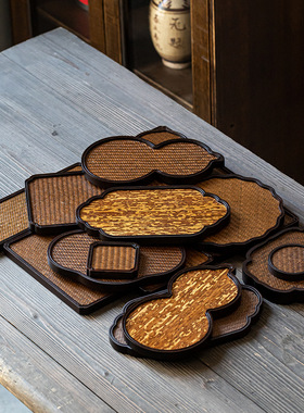 重竹席面茶盘 单层干泡台 壶承中式简约小号宋席茶托杯垫户外茶具