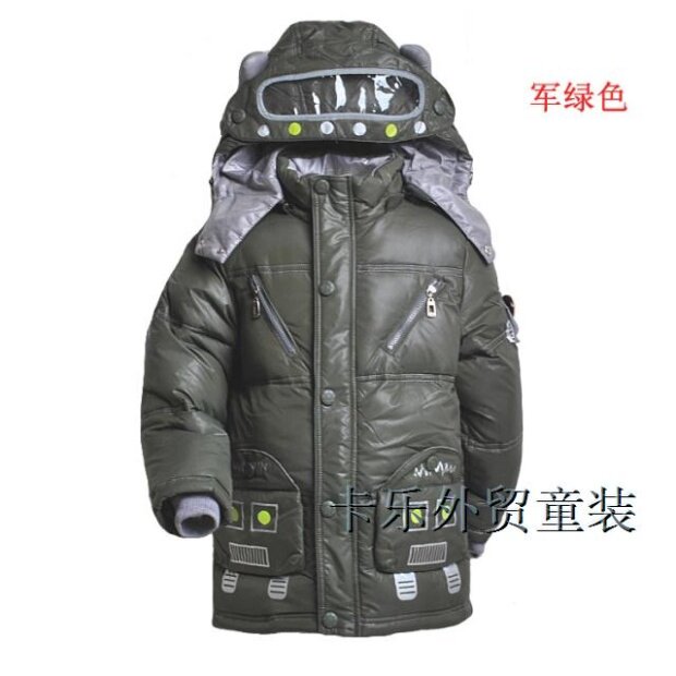 儿童冬装带帽中长款羽绒服机械人造型防水防风保暖羽绒服