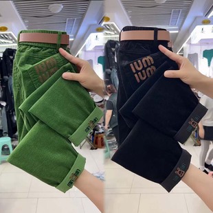 新款 刺绣烟管裤 纯色条绒哈伦裤 高档萝卜裤 女高腰束脚休闲裤 秋冬季