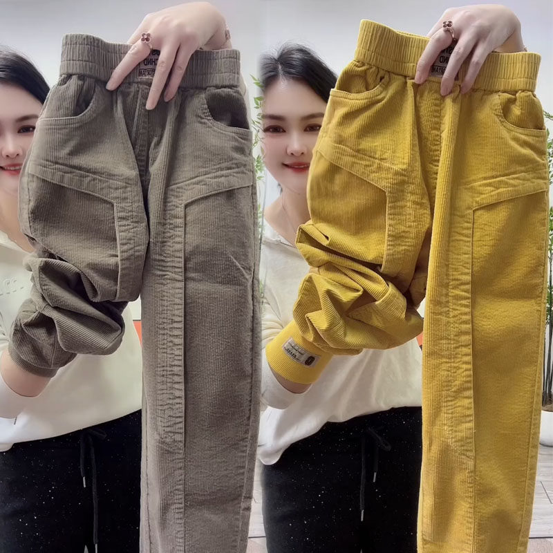 春季新款灯芯绒哈伦裤女宽松束脚休闲裤显瘦百搭松紧腰洋气收脚裤,女装/女士精品,休闲裤,淘宝优惠券,粉丝福利购,淘宝优惠卷