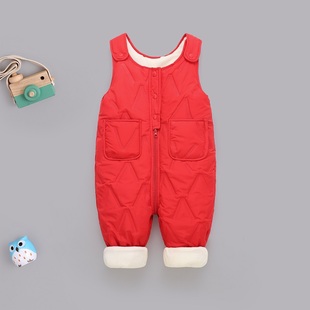 冬季女童背带裤一岁男宝夹棉裤子加厚女宝宝罩裤儿童背带棉裤加绒