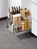 欧琳拉篮厨房橱柜双层304不锈钢调味品拉篮抽屉式 储物调料调味篮