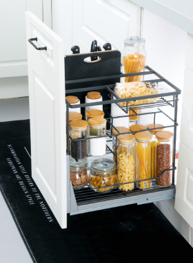 欧琳厨房橱柜拉篮 黑色不锈钢抽屉式碗架碗篮双层碗碟调味篮阻尼