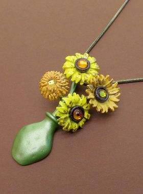 欧美植物花卉向日葵绿色项链